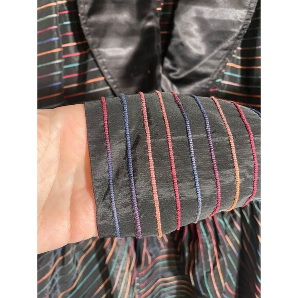 Vintage Karen Alexander Peplum Dress 80s Rainbow Stripe Long Sleeve Maxi Size 8 - Picture 4 of 16